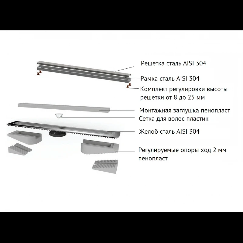 Душевой лоток Berges B1 Keramik 700 090118 с решеткой Хром матовый