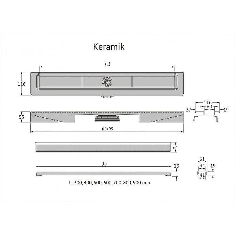 Душевой лоток Berges B1 Keramik 700 090118 с решеткой Хром матовый