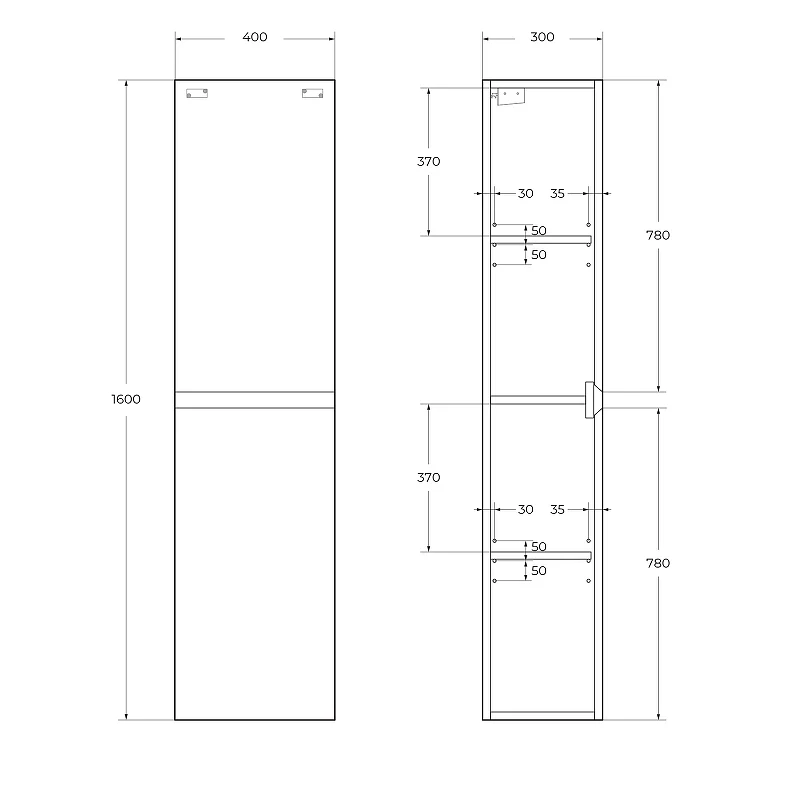 Шкаф пенал Cezares Molveno 40 MOLVENO-1600-2A-SC-OSS подвесной Ossido МДФ / ЛДСП