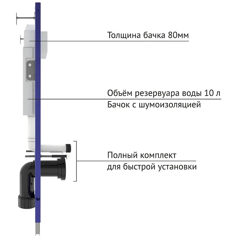 Инсталляция Berges Novum 525 040265 для унитаза с Черной Soft Touch клавишей смыва пластик