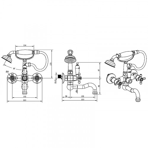 Смеситель для ванны Boheme Royal Cristal 273-Royal/CRST Хром латунь на стену