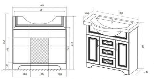 Тумба под раковину 1MarKa Прованс 105Н У94489 Белая глянцевая МДФ / ЛДСП