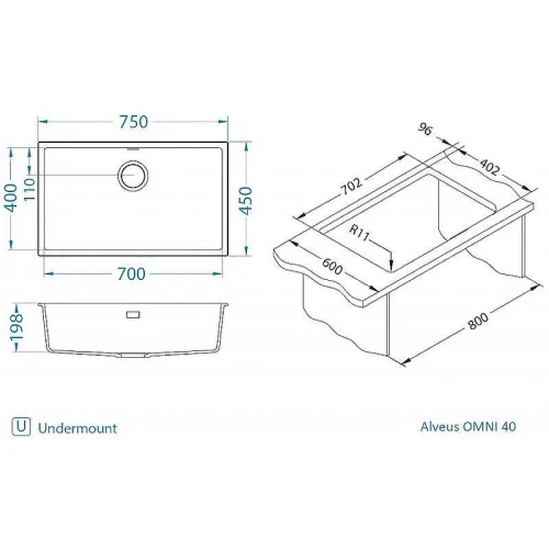 Кухонная мойка Alveus Granital Omni 40 Arctic G11 750x450x198 1150058 Белая