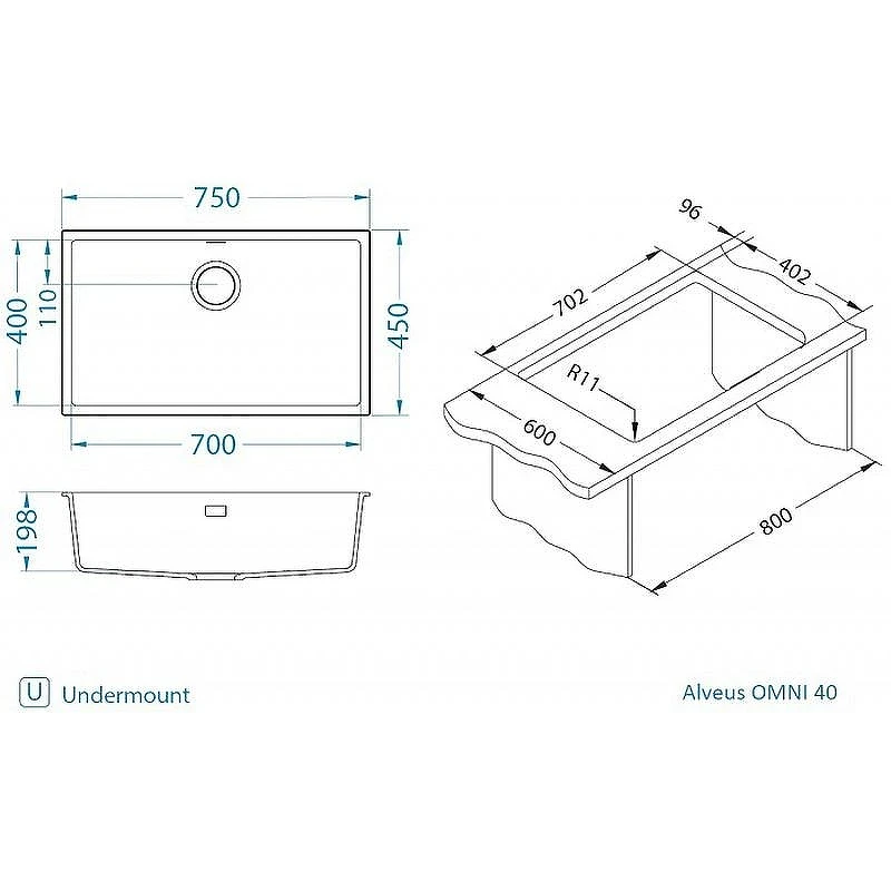 Кухонная мойка Alveus Granital Omni 40 Arctic G11 750x450x198 1150058 Белая