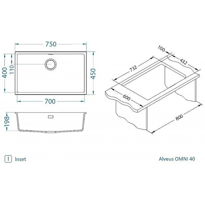 Кухонная мойка Alveus Granital Omni 40 Arctic G11 750x450x198 1150058 Белая