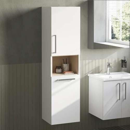 Шкаф пенал Vitra Root 40 R 66231 подвесной с бельевое корзиной Белый глянцевый МДФ / ЛДСП