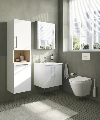 Шкаф пенал Vitra Root 40 R 66231 подвесной с бельевое корзиной Белый глянцевый МДФ / ЛДСП