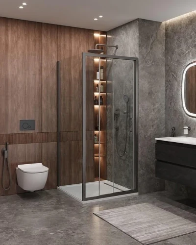 Душевой уголок Cezares Molveno 100x90 MOLVENO-AHF-31-100/90-C-GM-IV профиль Оружейная сталь стекло прозрачное