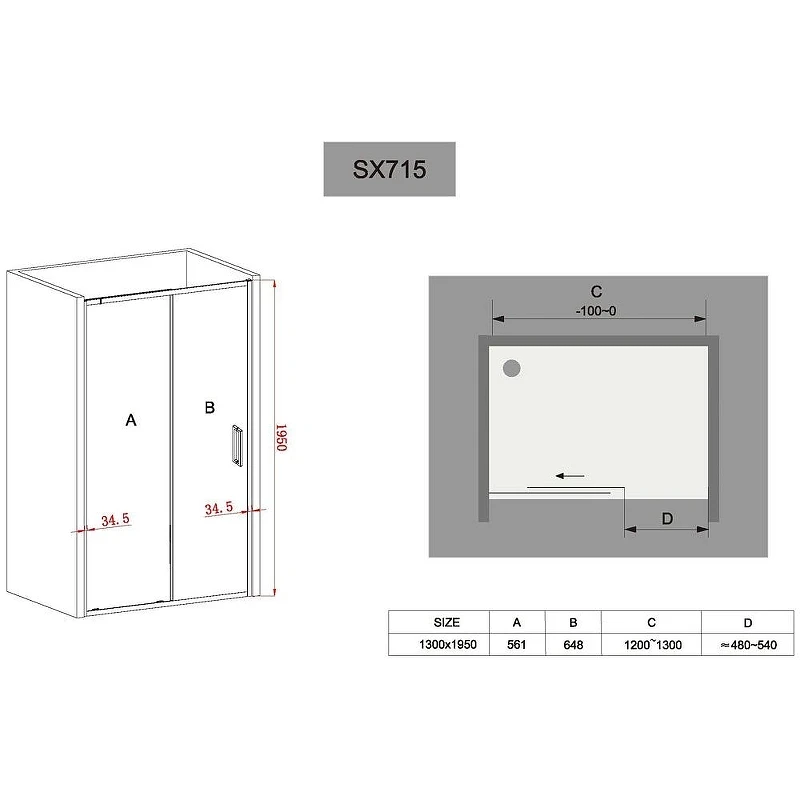 Душевая дверь Black&White Stellar Wind SX715 130 7151200 профиль Хром стекло прозрачное