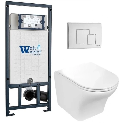 Комплект унитаза с инсталляцией WeltWasser MARBERG 507 + ODENBACH 004 GL-WT + MAR 507 SE GL-WT 10000010972 цвет Белый глянцевый с сиденьем Микролифт и клавишей смыва цвет Белый глянцевый