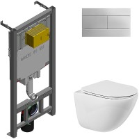 Комплект унитаза BelBagno Amanda BB051CHR+BB051SC с сиденьем Микролифт и инсталляцией Jacob Delafon E29025-NF+E4316-CP с клавишей смыва Хром фаянс подвесной