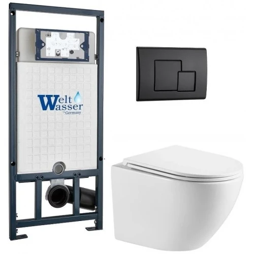 Комплект унитаза с инсталляцией WeltWasser MARBERG 507 + MERZBACH 043 MT-WT + MAR 507 SE MT-BL 10000011442 цвет Черный матовый с сиденьем Микролифт и клавишей смыва цвет Черный матовый