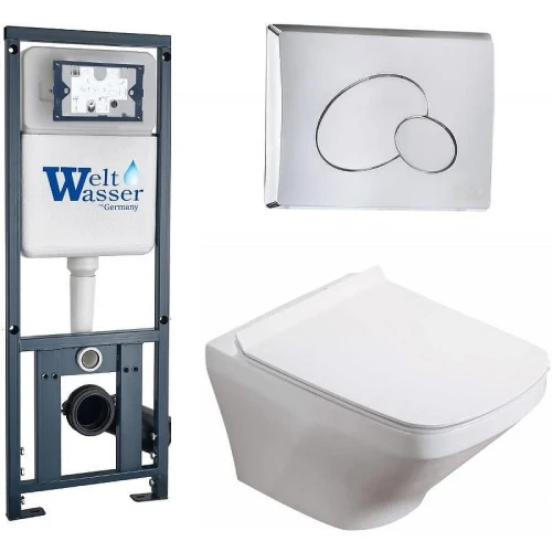 Комплект унитаза с инсталляцией WeltWasser MARBERG 410 + HOFBACH 041 GL-WT + MAR 410 RD-CR 10000011675 цвет Белый глянцевый с сиденьем Микролифт и клавишей смыва цвет Хром