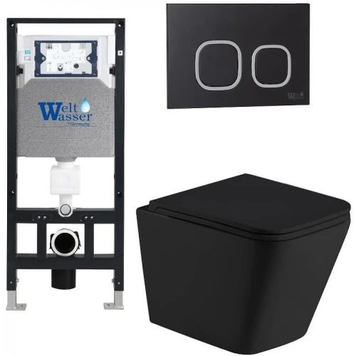 Комплект унитаза с инсталляцией WeltWasser AMBERG 506 + GELBACH 043 MT-BL + AMBERG RD-BL 10000011985 цвет Черный матовый с сиденьем Микролифт и клавишей смыва цвет Черный