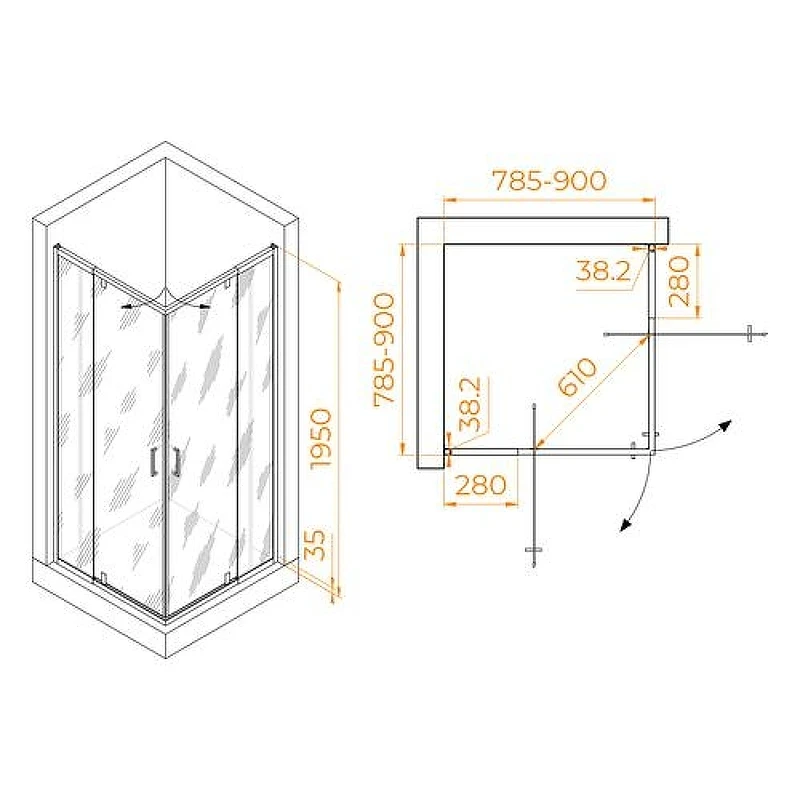 Душевой уголок RGW Passage 80x80 350803888-11, 19170188-01 профиль цвет Хром стекло прозрачное