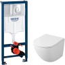 Комплект унитаза Owl 1975 Vind Cirkel-H TOWLT190302 с инсталляцией Grohe Rapid SL 38721001 с сиденьем Микролифт и клавишей смыва Хром фарфор подвесной