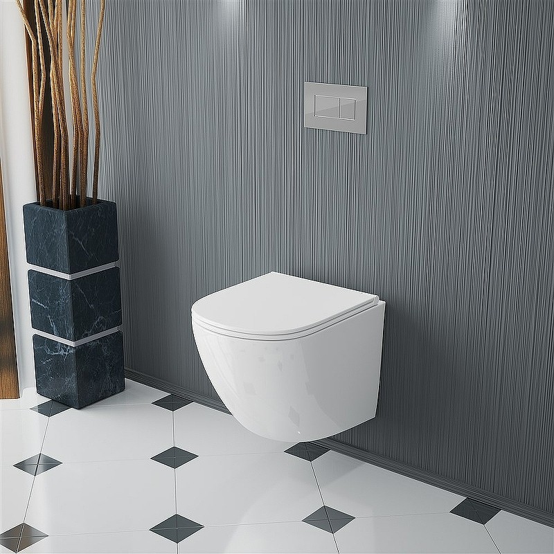 Комплект унитаза Owl 1975 Vind Cirkel-H TOWLT190302 с инсталляцией Grohe Rapid SL 38721001 с сиденьем Микролифт и клавишей смыва Хром фарфор подвесной
