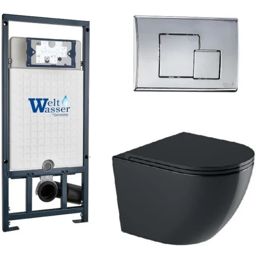 Комплект унитаза с инсталляцией WeltWasser MARBERG 507 + MERZBACH 043 GL-BL + MAR 507 SE-CR 10000012206 цвет Черный глянцевый с сиденьем Микролифт и клавишей смыва цвет Хром