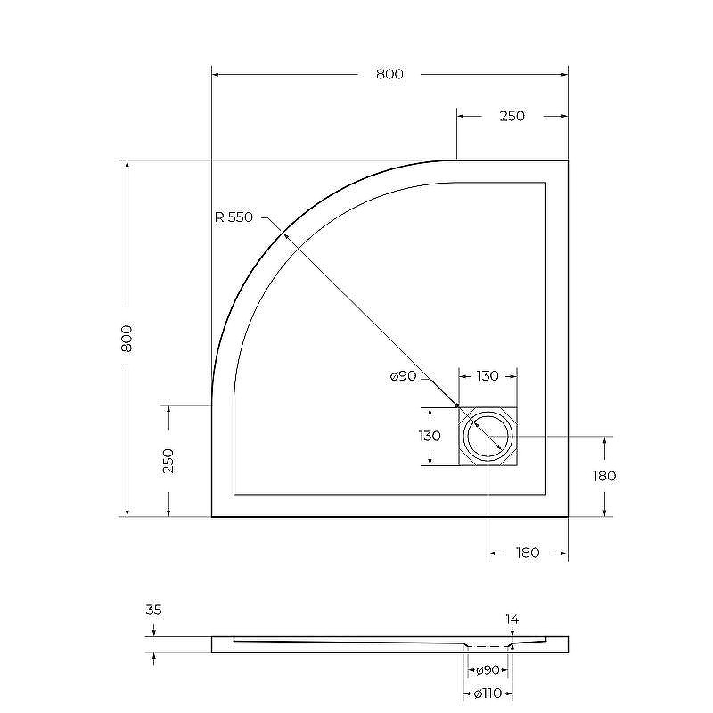 Душевой поддон из искусственного камня BelBagno Uno 80x80 TRAY-MR-UNO-R-80-550-35-W-BO Белый
