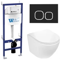 Комплект унитаза с инсталляцией WeltWasser BAMBERG 460 + MERZBACH 043 GL-WT + BAMBERG BL 10000012891 цвет Белый глянцевый с сиденьем Микролифт и клавишей смыва цвет Черный