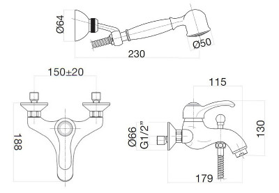 Смеситель для ванны Webert Aurora AU850101010(153) Золото латунь на стену