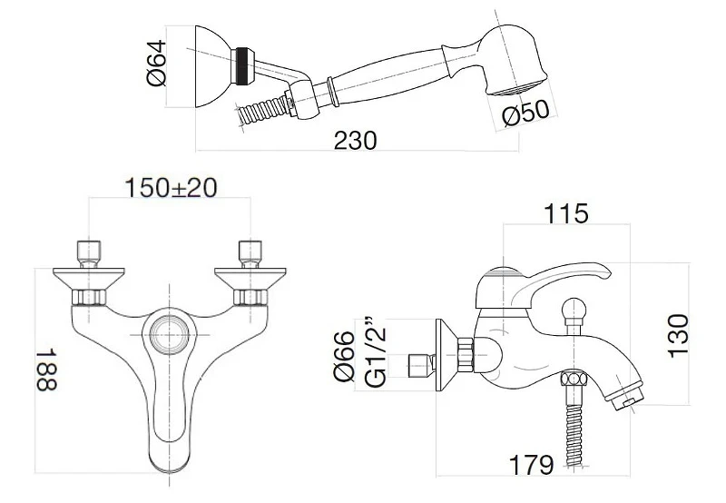 Смеситель для ванны Webert Aurora AU850101010(153) Золото латунь на стену