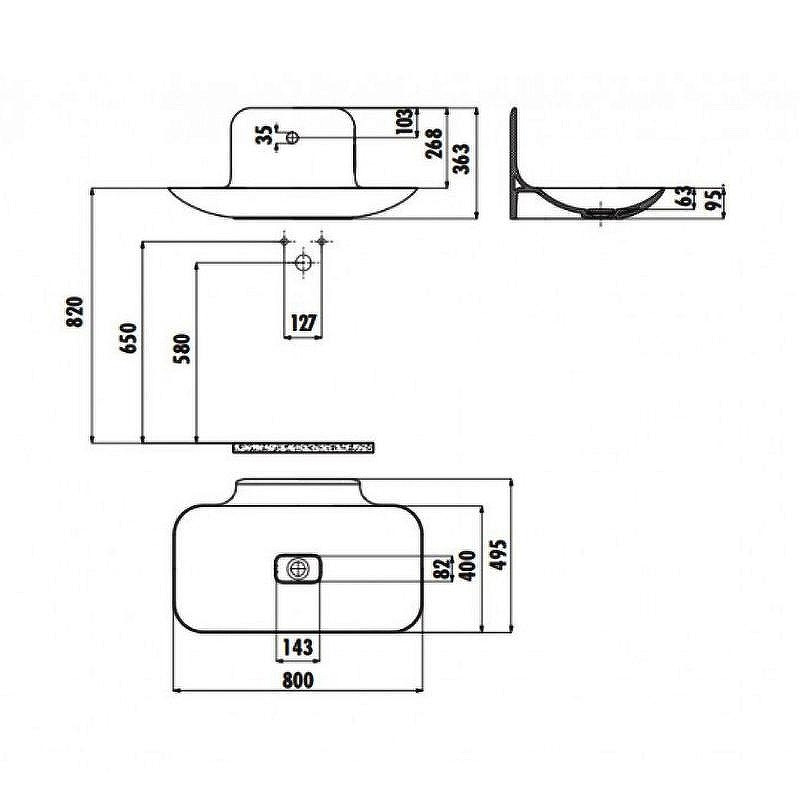 Раковина накладная Creavit Foglia 80 FG080-00CB00E-0000 Белая