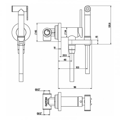 Гигиенический душ со смесителем Gattoni RT010NS Никель шлифованный латунь встраиваемый