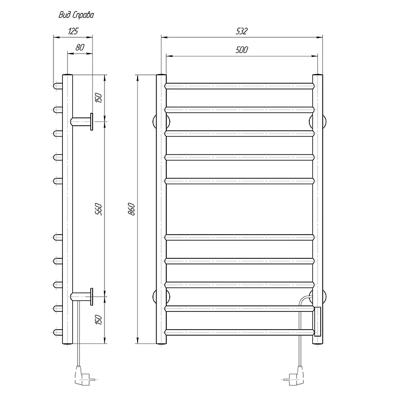 Электрический полотенцесушитель Domoterm Классик DMT 109-10 50x86 TBOX EK R Хром нержавеющая сталь