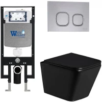 Комплект унитаза с инсталляцией WeltWasser AMBERG 497 + GELBACH 043 GL-BL + AMBERG RD-CR 10000011932 цвет Черный глянцевый с сиденьем Микролифт и клавишей смыва цвет Хром