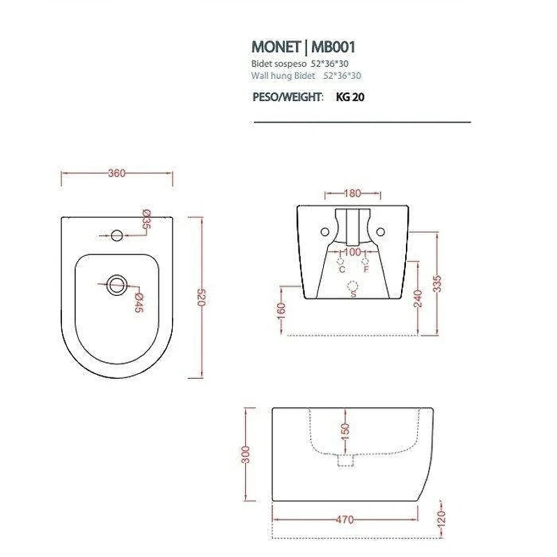 Биде Artceram Monet MNB001 17 00 подвесное цвет Черный матовый