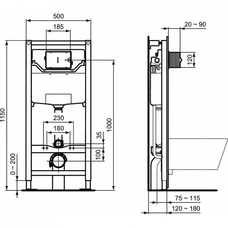 Комплект унитаза с инсталляцией Ideal Standard Strada II E387001 с сиденьем Микролифт фарфор подвесной