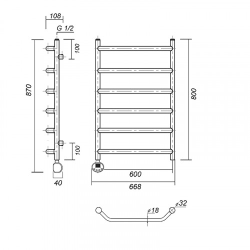 Электрический полотенцесушитель Domoterm Лаура П6 600x800 EL Хром нержавеющая сталь