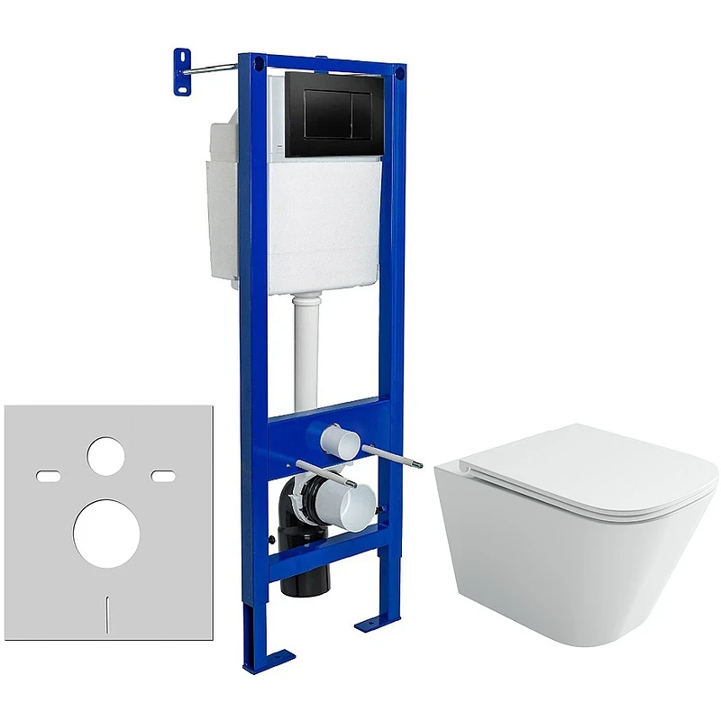 Комплект унитаза Ceramicanova Union CN4009T с инсталляцией Berges Atom 410 040332 с сиденьем Микролифт и Черной матовой клавишей смыва фарфор подвесной