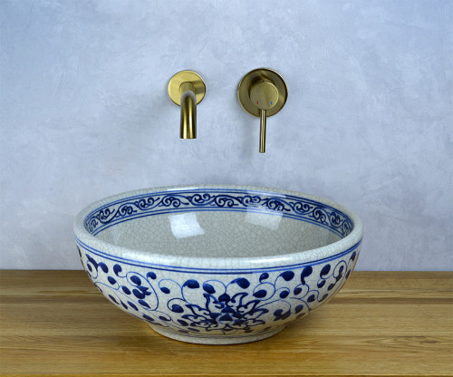 Раковина-чаша Bronze de Luxe Melody 40 2241 Синяя с искусственным состариванием фаянс накладная