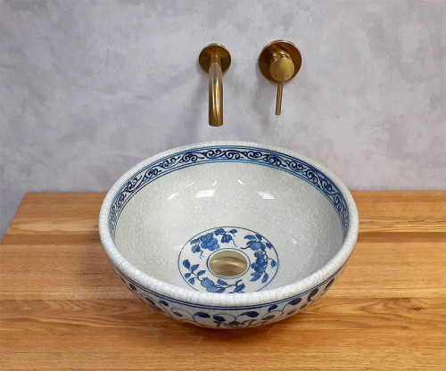 Раковина-чаша Bronze de Luxe Melody 40 2241 Синяя с искусственным состариванием фаянс накладная