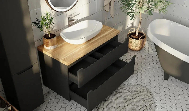 Тумба под раковину Jorno Wood 80 wood.01.80/P/GR подвесная Серая МДФ / ЛДСП