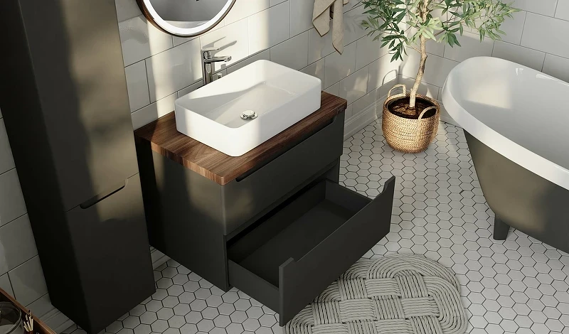 Тумба под раковину Jorno Wood 80 wood.01.80/P/GR подвесная Серая МДФ / ЛДСП