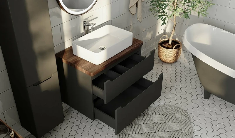 Тумба под раковину Jorno Wood 80 wood.01.80/P/GR подвесная Серая МДФ / ЛДСП