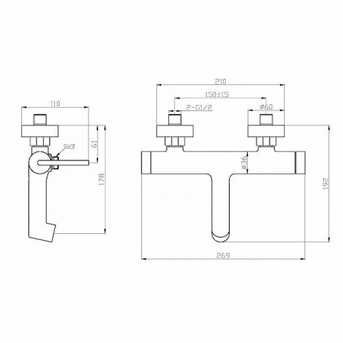 Смеситель для ванны BelBagno Acqua ACQUA-VASM-NERO Черный матовый латунь на стену