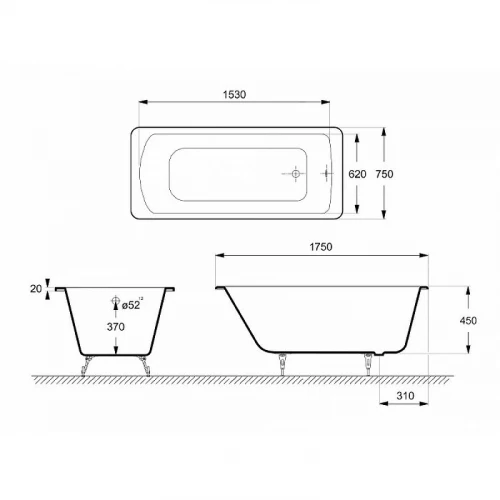 Чугунная ванна Delice Prestige 175x75 DLR230611 без отверстий под ручки и антискользящего покрытия