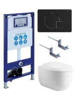 Комплект унитаза с инсталляцией Aquatek Set Aquatek Альтаир cm-069 4в1 цвет Белый с сиденьем Микролифт и клавишей смыва цвет Черный матовый