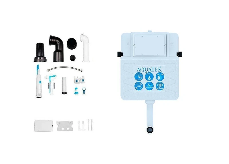 Комплект унитаза со смывным бачком Aquatek Set BW Aquatek Европа-010 3в1 цвет Белый с сиденьем Микролифт и клавишей смыва цвет Хром глянцевый