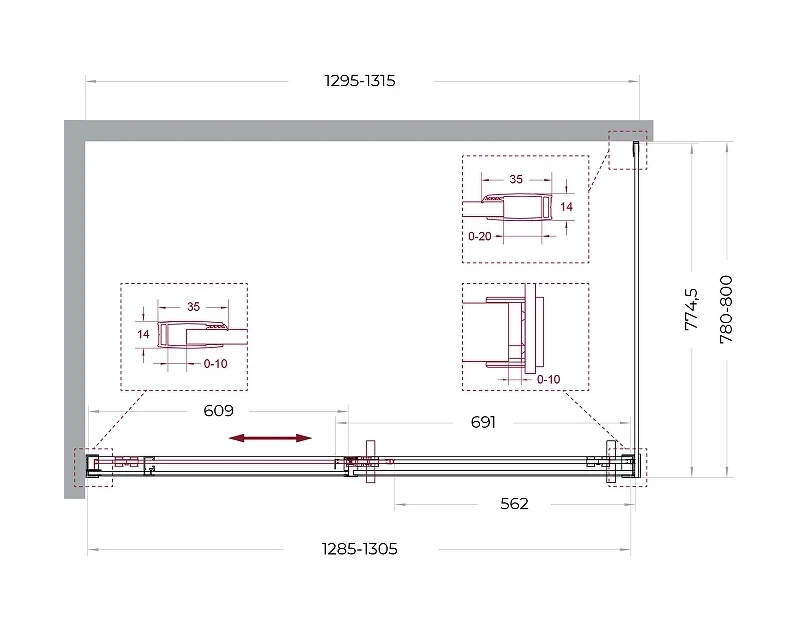 Душевой уголок BelBagno Soft Close-1 130x80 SOFT_CLOSE-1-AH-1-130/80-C-GM профиль Оружейная сталь стекло прозрачное
