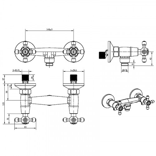 Смеситель для душа Boheme Satine 294-ST Золото латунь на стену