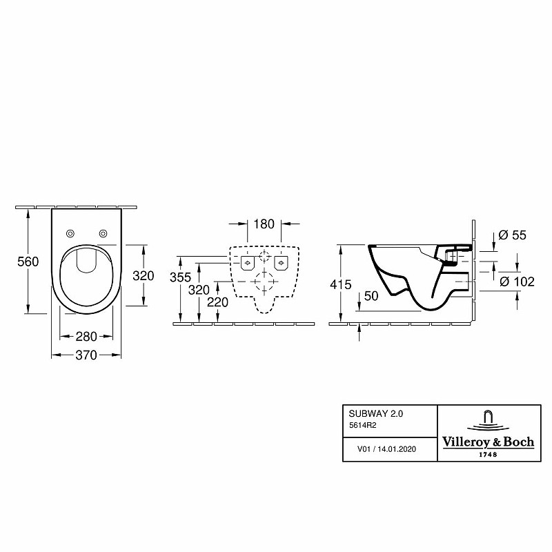 Унитаз Villeroy&Boch Subway 2.0 5614R201 подвесной с сиденьем Микролифт