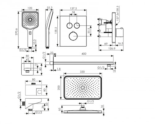 Душевая система Kaiser Sano 08477-15 с термостатом цвет Вороненая сталь