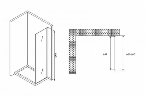 Душевая стенка Abber Schwarzer Diamant 90x195 S90 профиль Хром стекло прозрачное