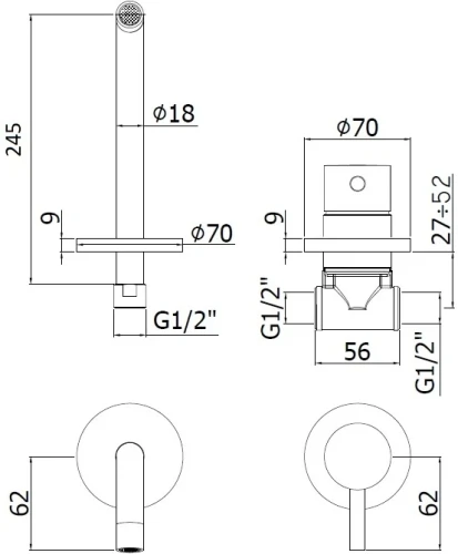 Смеситель для раковины Paffoni Light LIG007ST70 Сталь встраиваемый