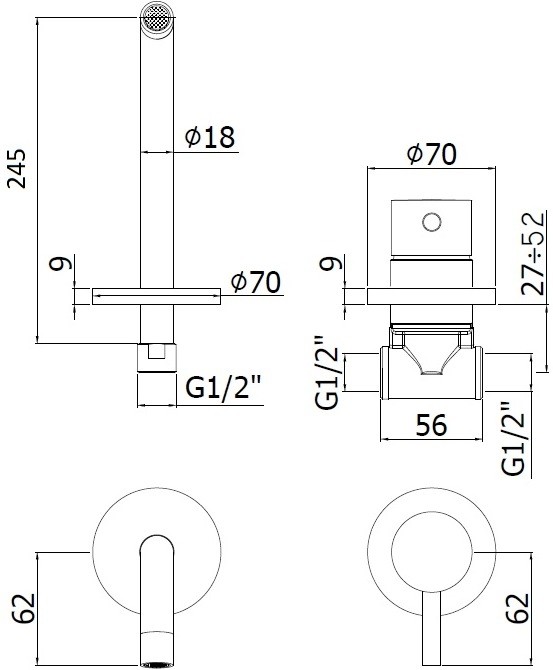 Смеситель для раковины Paffoni Light LIG007ST70 Сталь встраиваемый